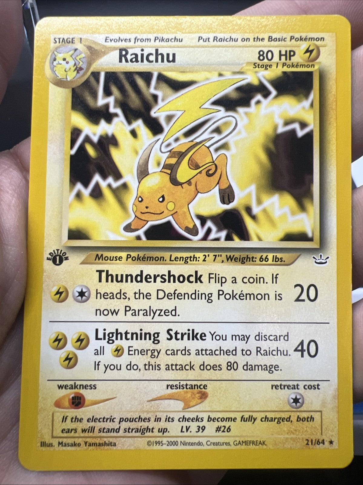 Pokemon Raichu 1st Edition 21/64 Neo Revelation Rare - MOD PLAY
