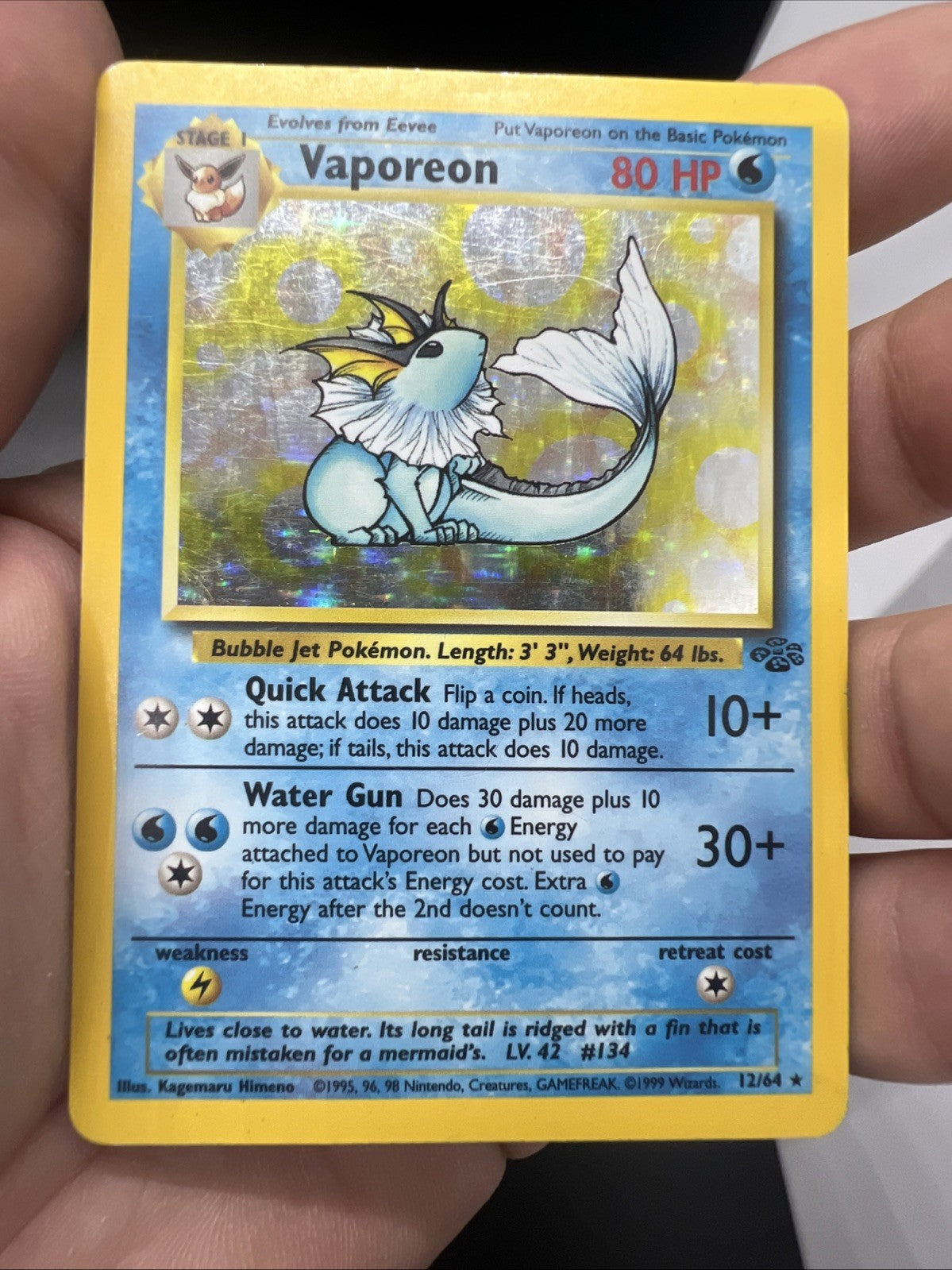 Vaporeon 12/63 Jungle Holo HEAVY PLAY Pokemon (D)