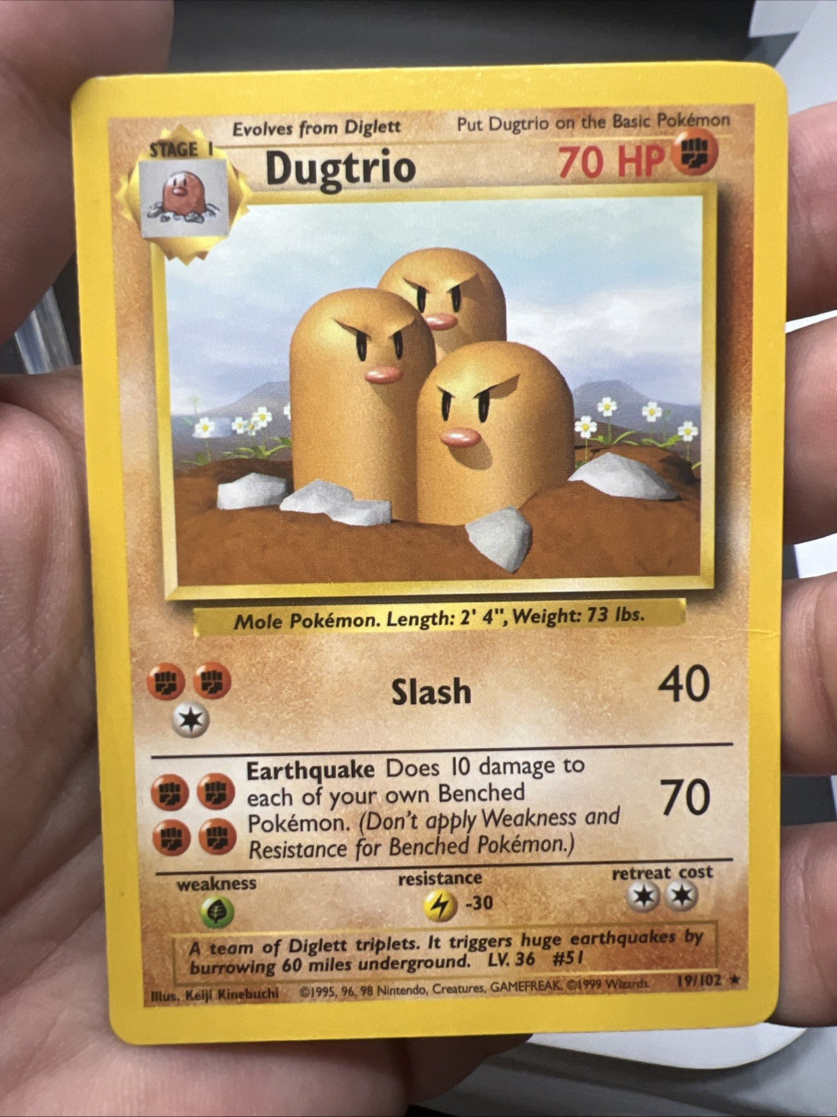Pokemon Dugtrio 019/102 Base Set Rare Non Holo - NEAR MINT
