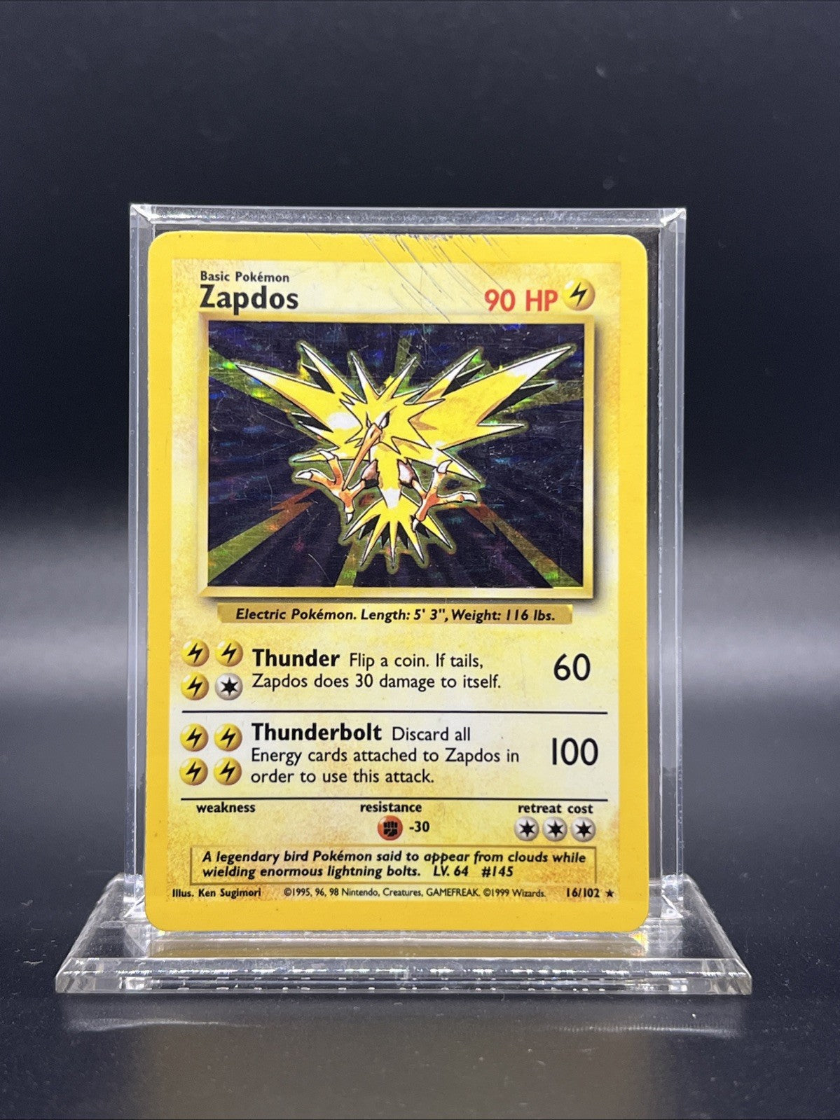 Pokemon Zapdos 016/102 – Base Set – Holo Rare – Heavy Play (C)