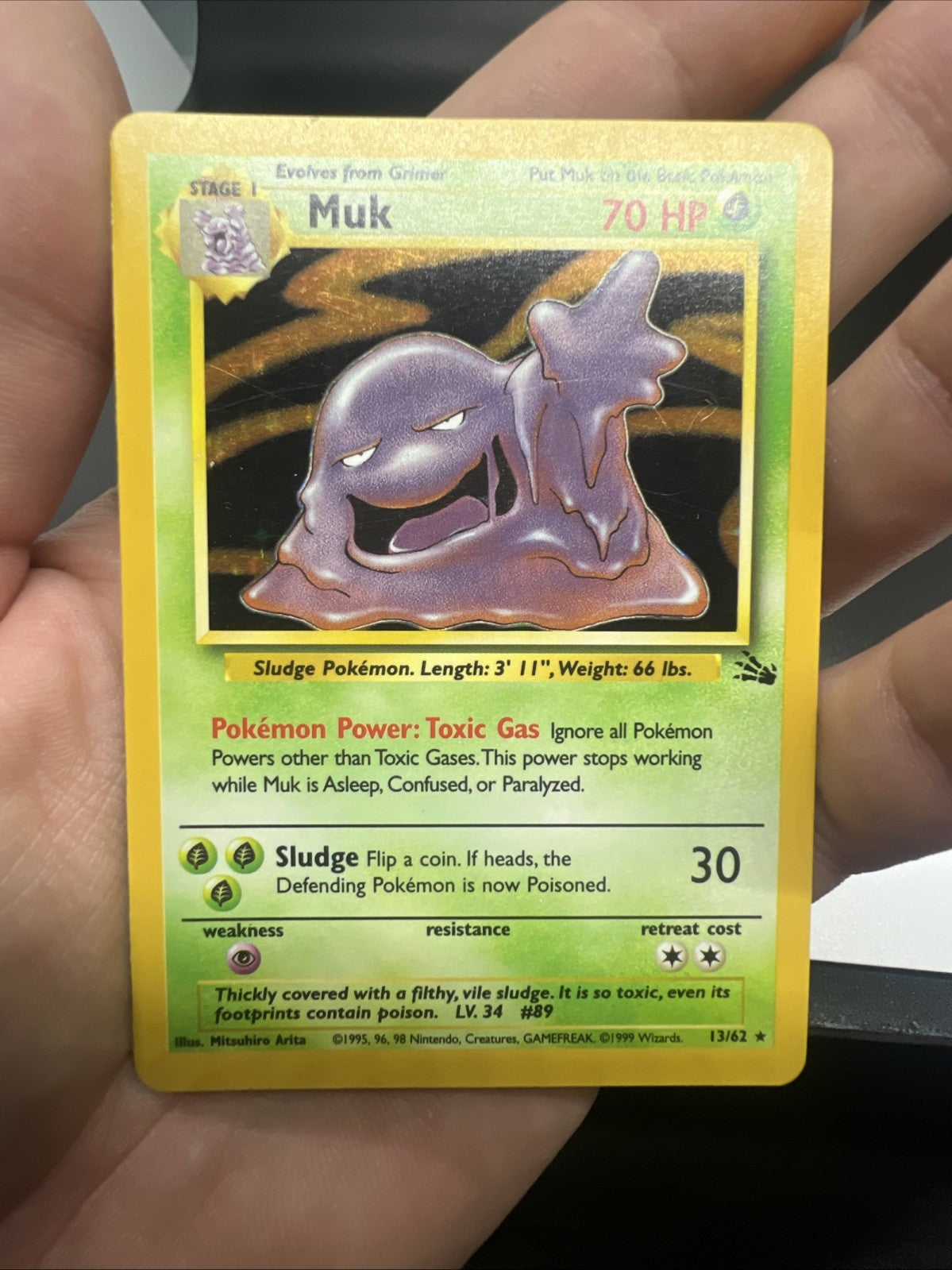 Pokemon Muk 13/62 Fossil Holo - LIGHT PLAY (A)