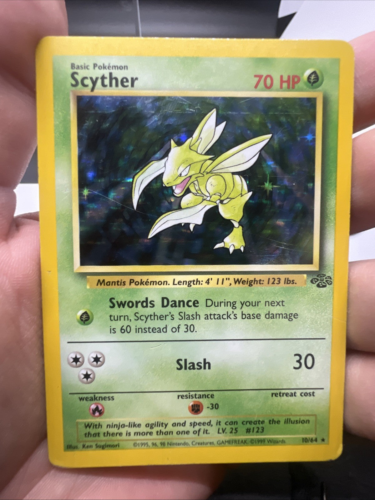 Pokemon Scyther 10/64 – Jungle – Holo Rare – Heavy Play