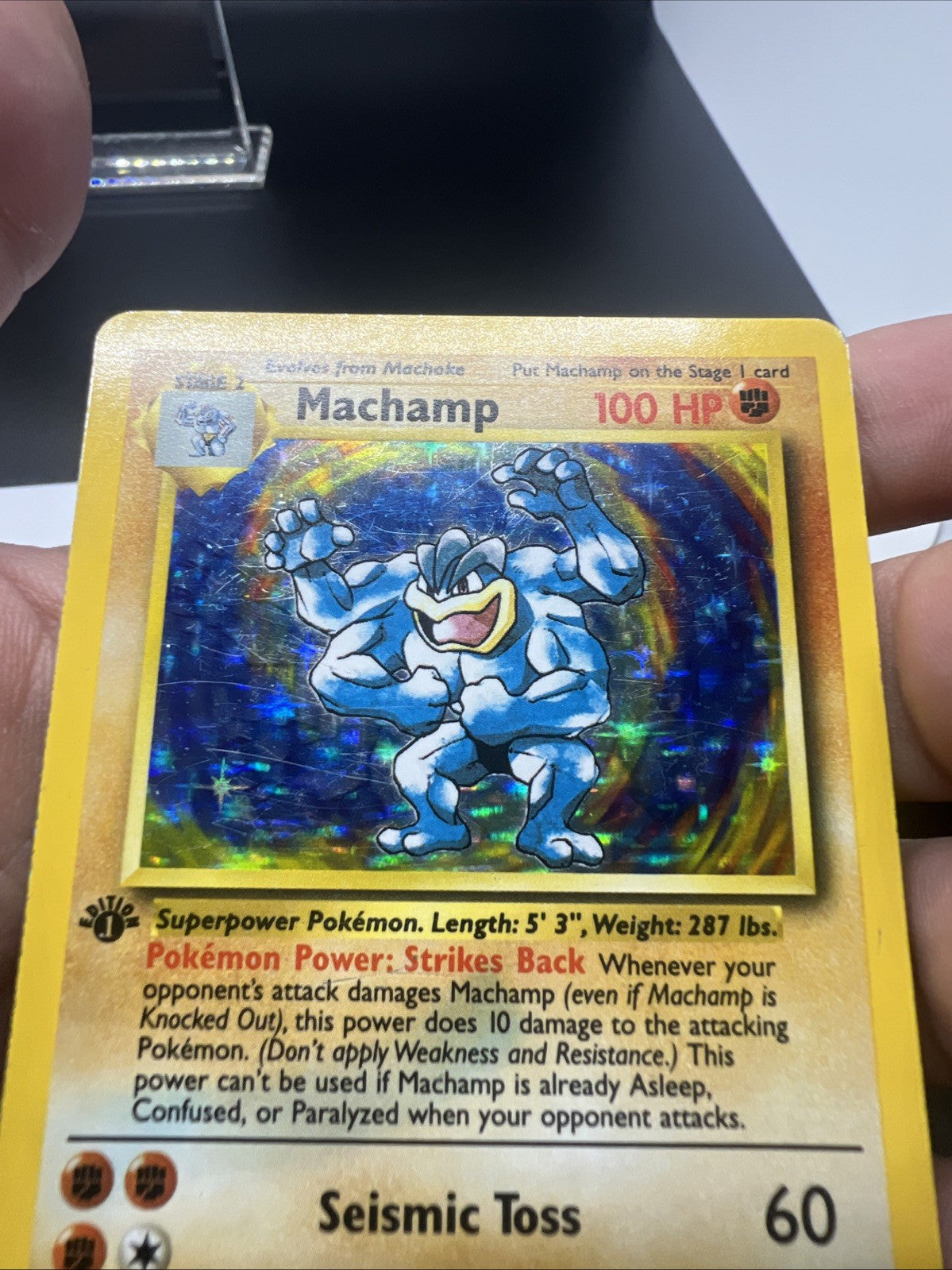 Pokemon Machamp 1st Edition Base Set 8/102 Holo - HEAVY PLAY (B)