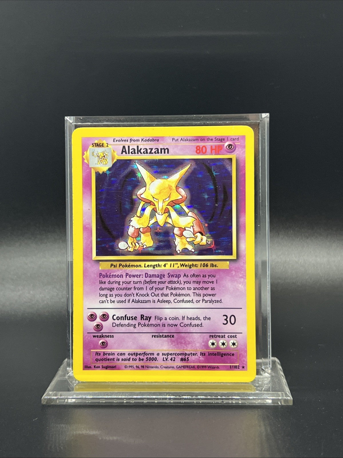 Pokemon Alakazam 001/102 Base Set Holo - HEAVY PLAY