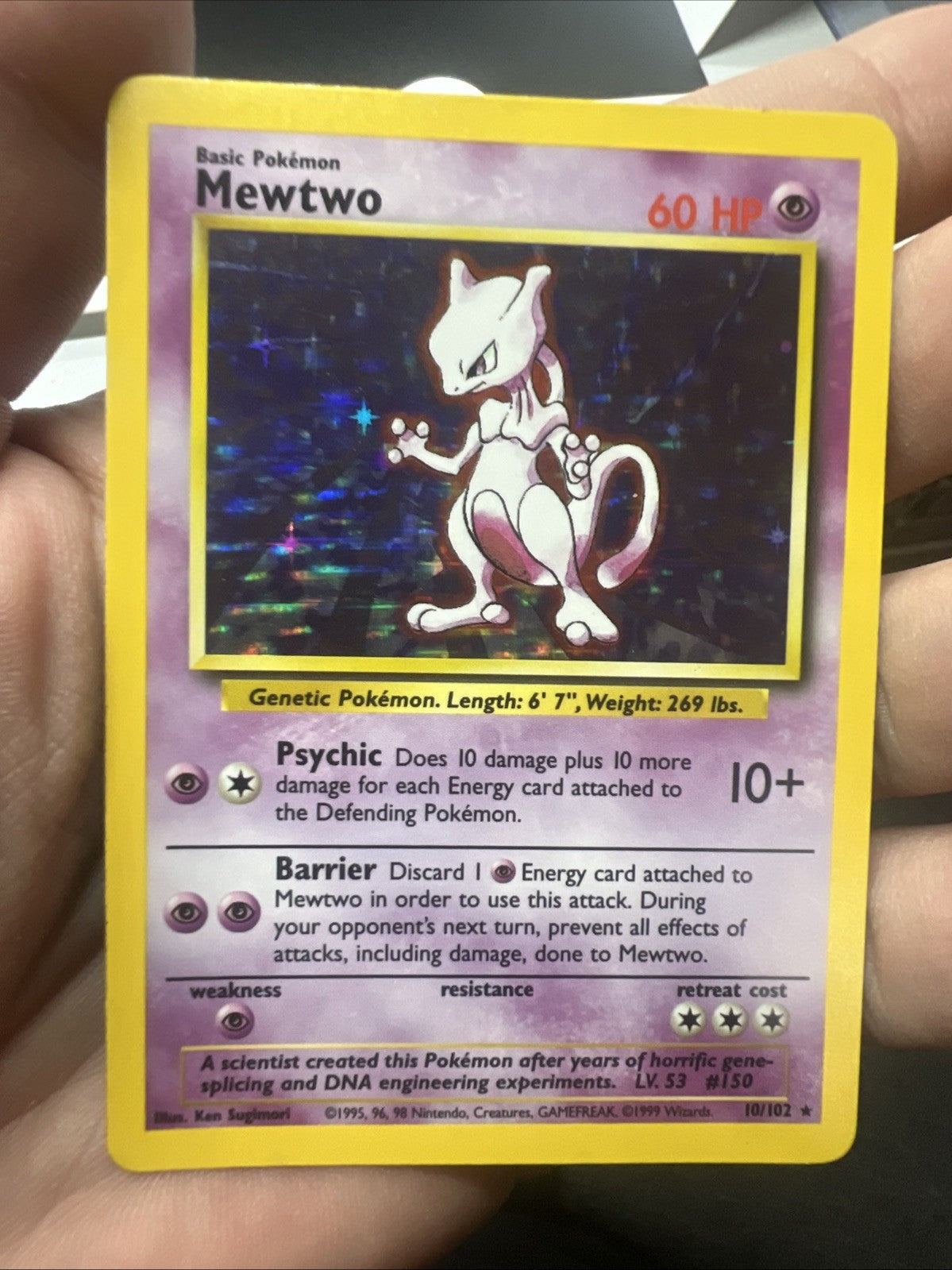 Pokemon Mewtwo 010/102 – Base Set – Holo Rare – Heavy Play