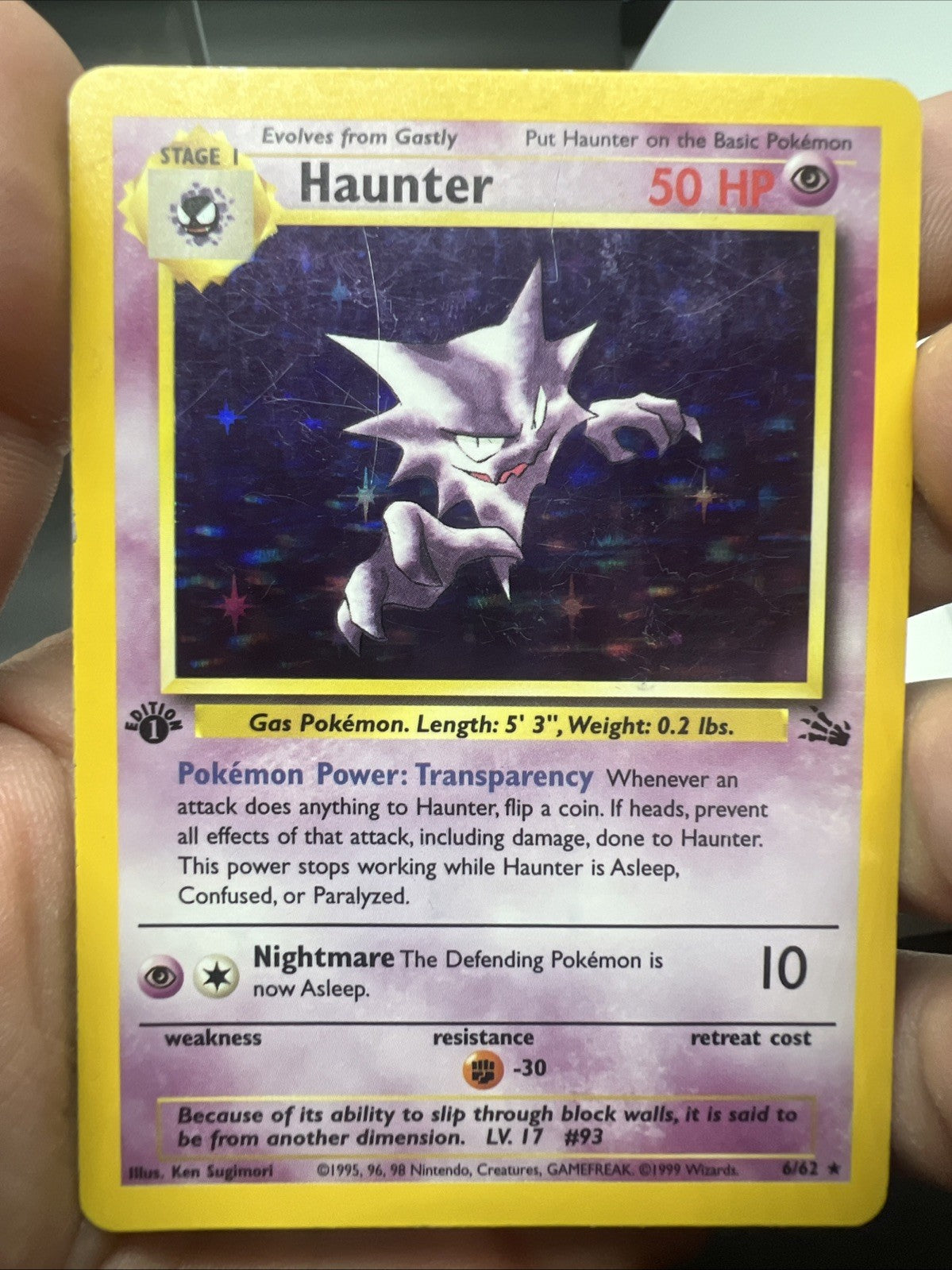 Pokemon Haunter 1st Edition 6/62 – Fossil – Holo Rare – Heavy Play