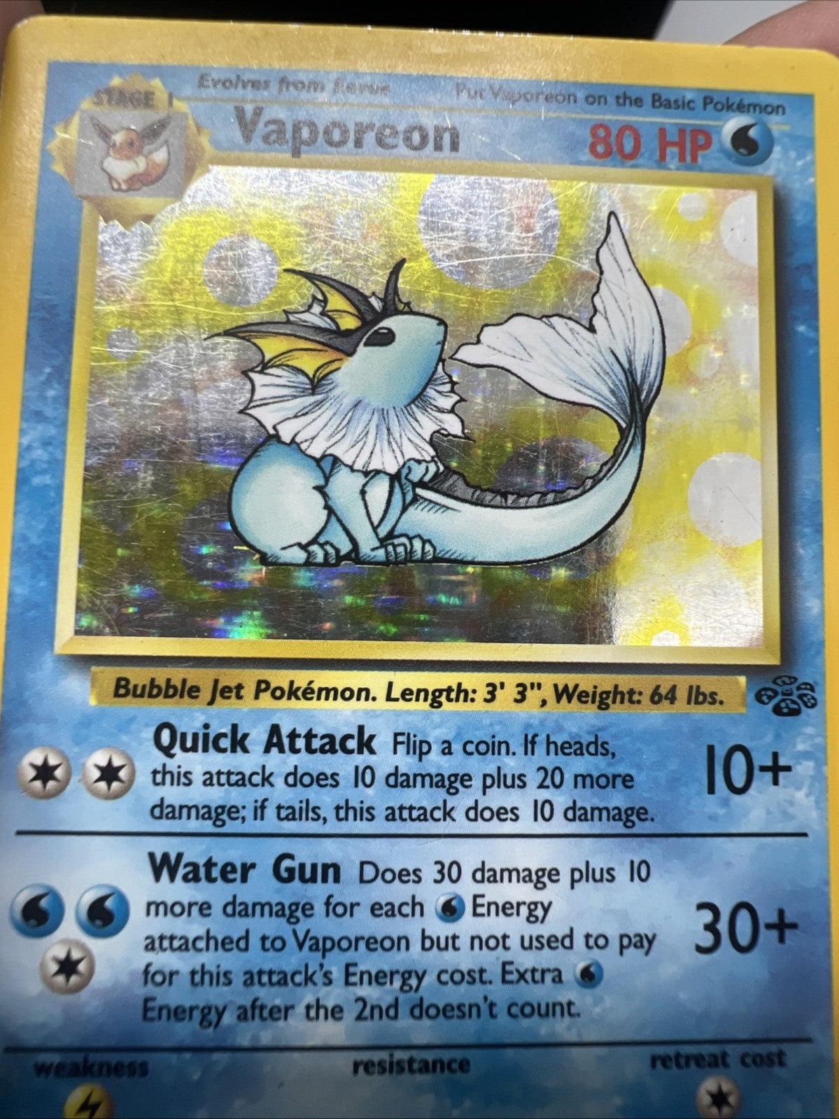 Vaporeon 12/63 Jungle Holo HEAVY PLAY Pokemon (D)