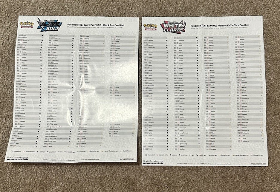 Pokémon TCG: Scarlet & Violet Black Bolt & White Flare BINDER POSTER CHECKLIST
