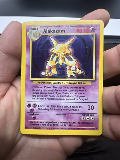 Pokemon Alakazam 001/102 Base Set Holo - HEAVY PLAY