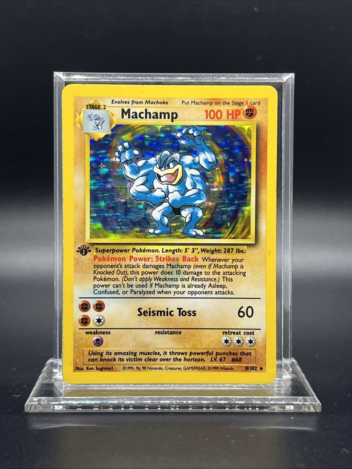 Pokemon Machamp 1st Edition Base Set 8/102 Holo - HEAVY PLAY (B)