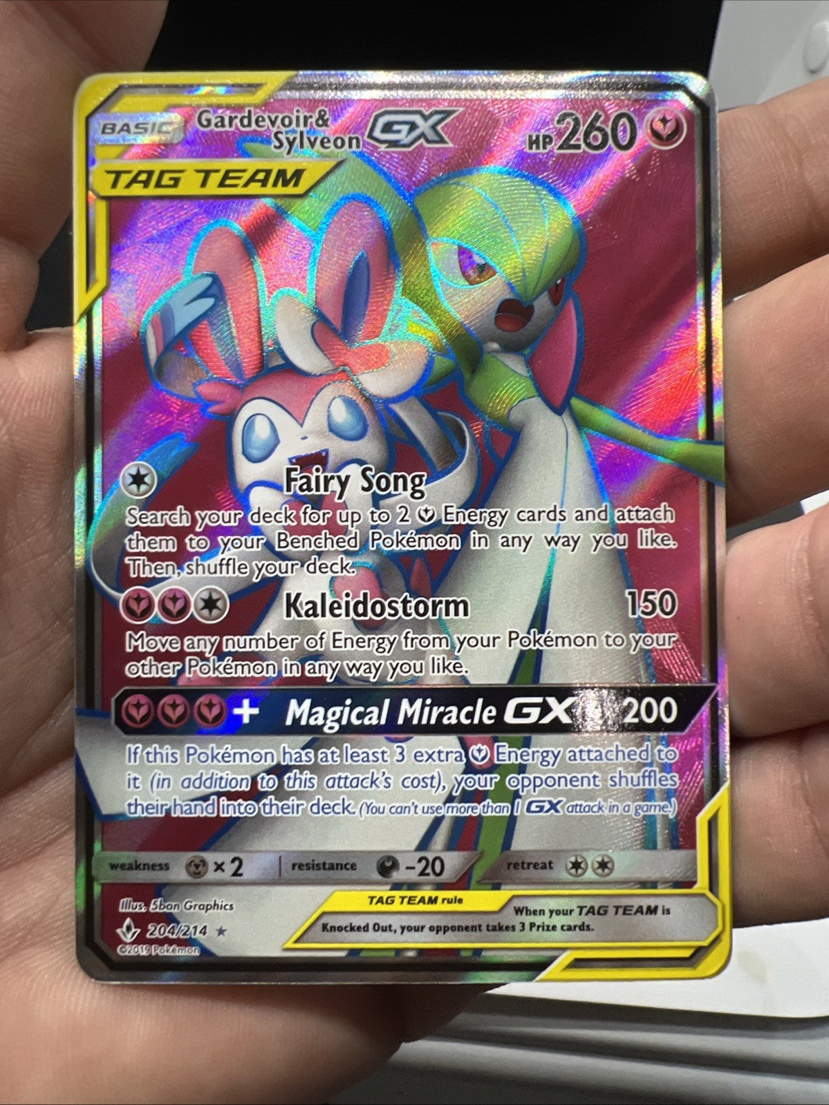 Pokemon Gardevoir & Sylveon GX (Full Art) 204 Sm-Unbroken Bonds  - LIGHT PLAY