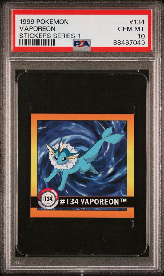 1999 Pokémon Sticker Series 1 #134 Vaporeon – PSA 10 GEM MINT