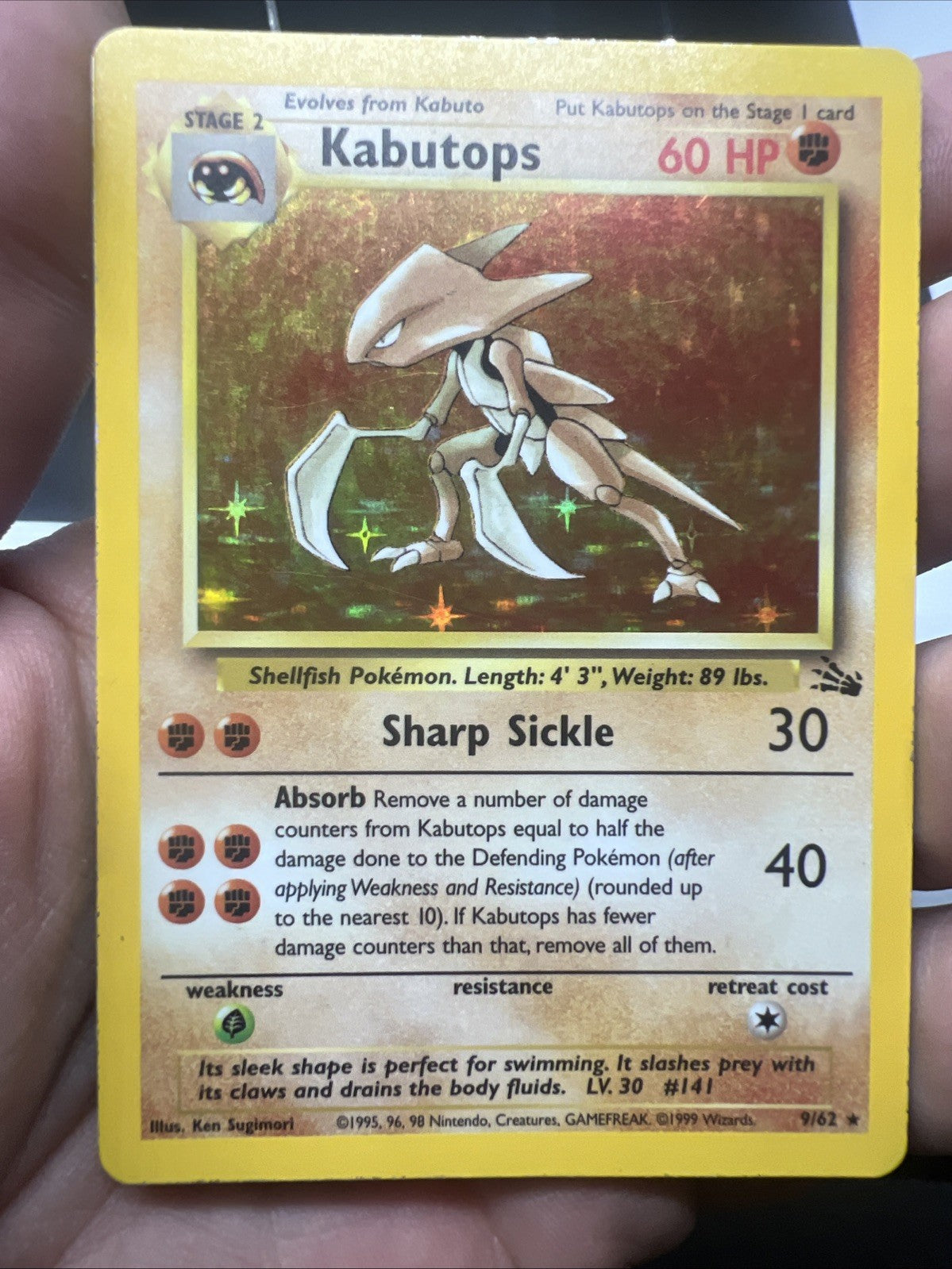 Pokemon Kabutops 9/62 – Fossil – Holo Rare – Moderate Play