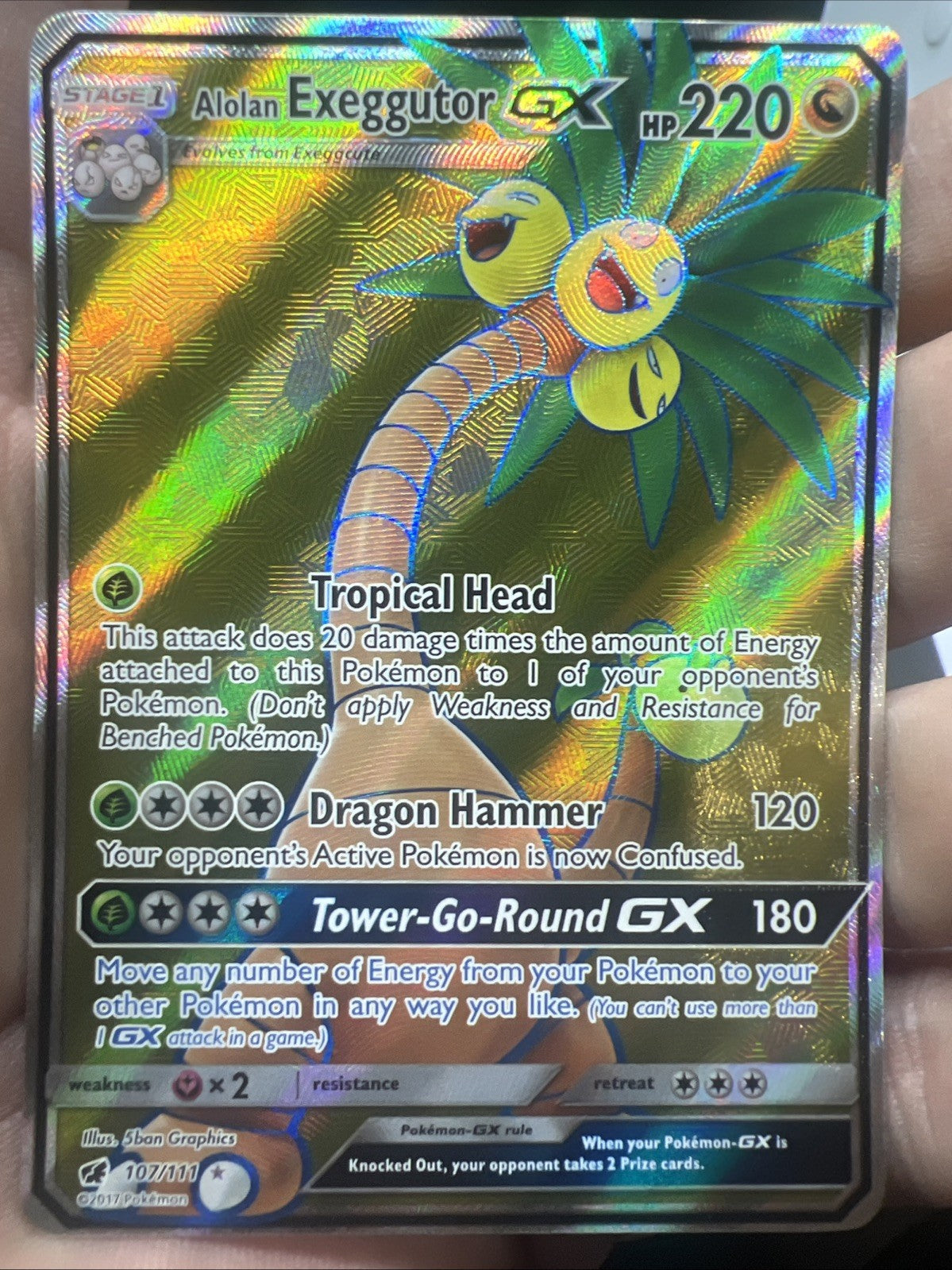 Pokemon Alolan Exeggutor GX 107/111 Sm-Crimson Invasion Holo - LIGHT PLAY