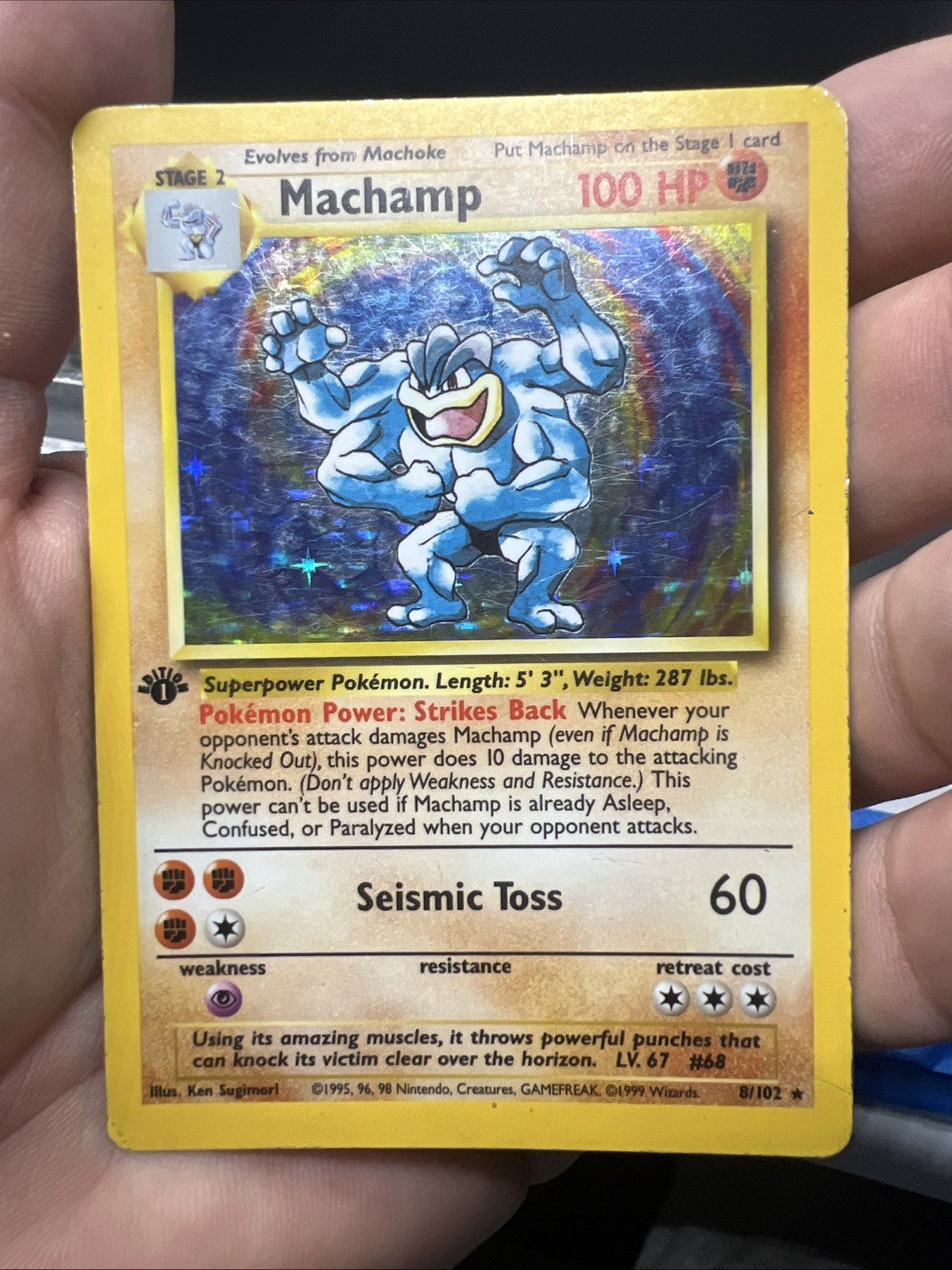 Pokemon Machamp 8/102 1st Edition Base Set Holo - HEAVY PLAY