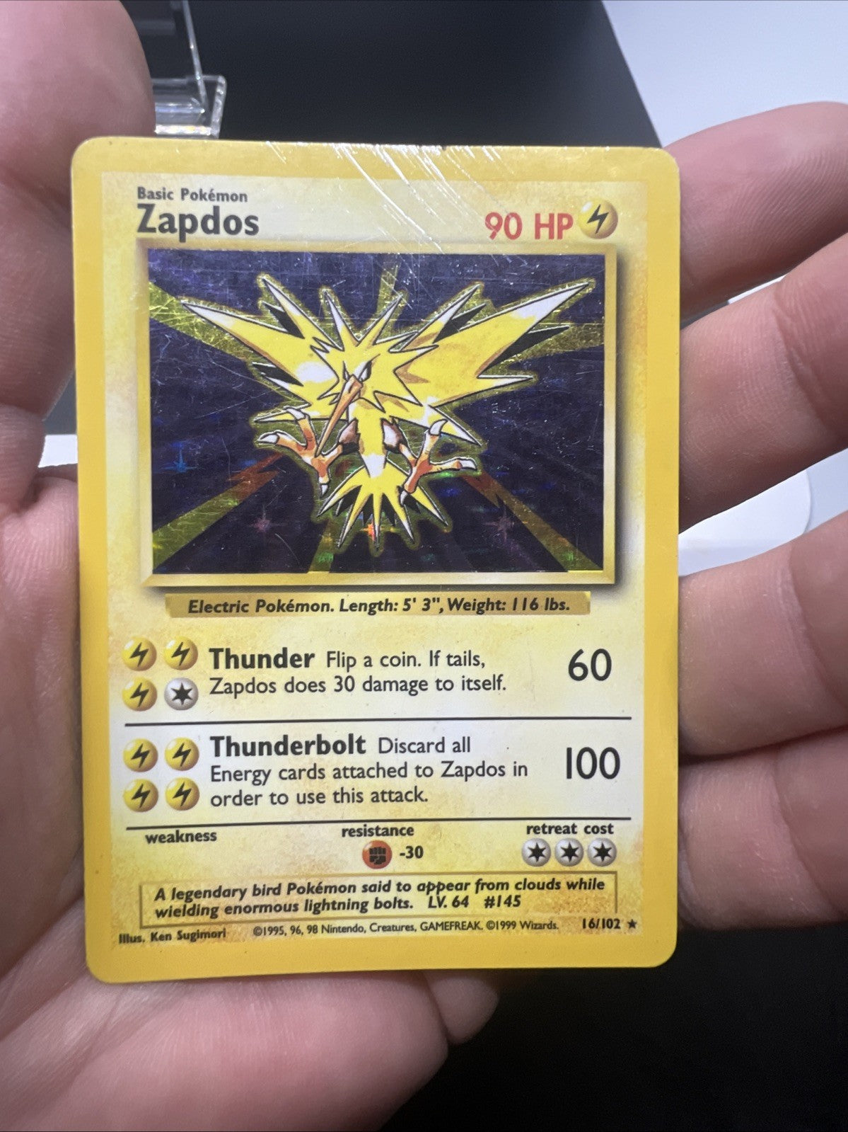 Pokemon Zapdos 016/102 – Base Set – Holo Rare – Heavy Play (C)