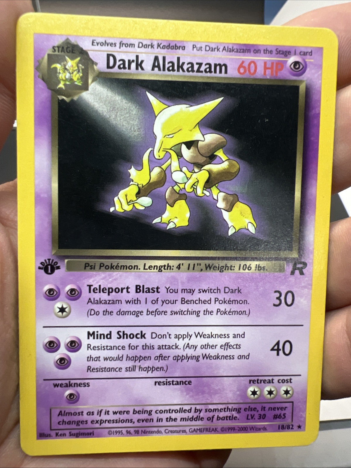 Pokemon Dark Alakazam 1st Edition 18/82 Team Rocket Non Holo - LIGHT PLAY