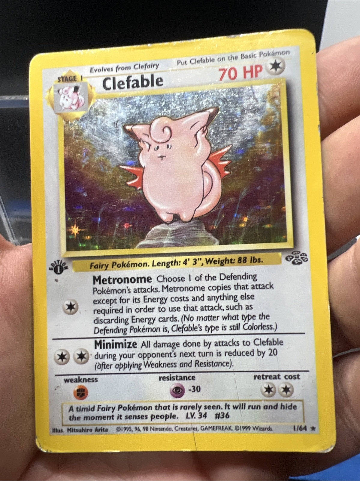 Pokemon Clefable 1/64 1st Edition Jungle Holo - HEAVY PLAY