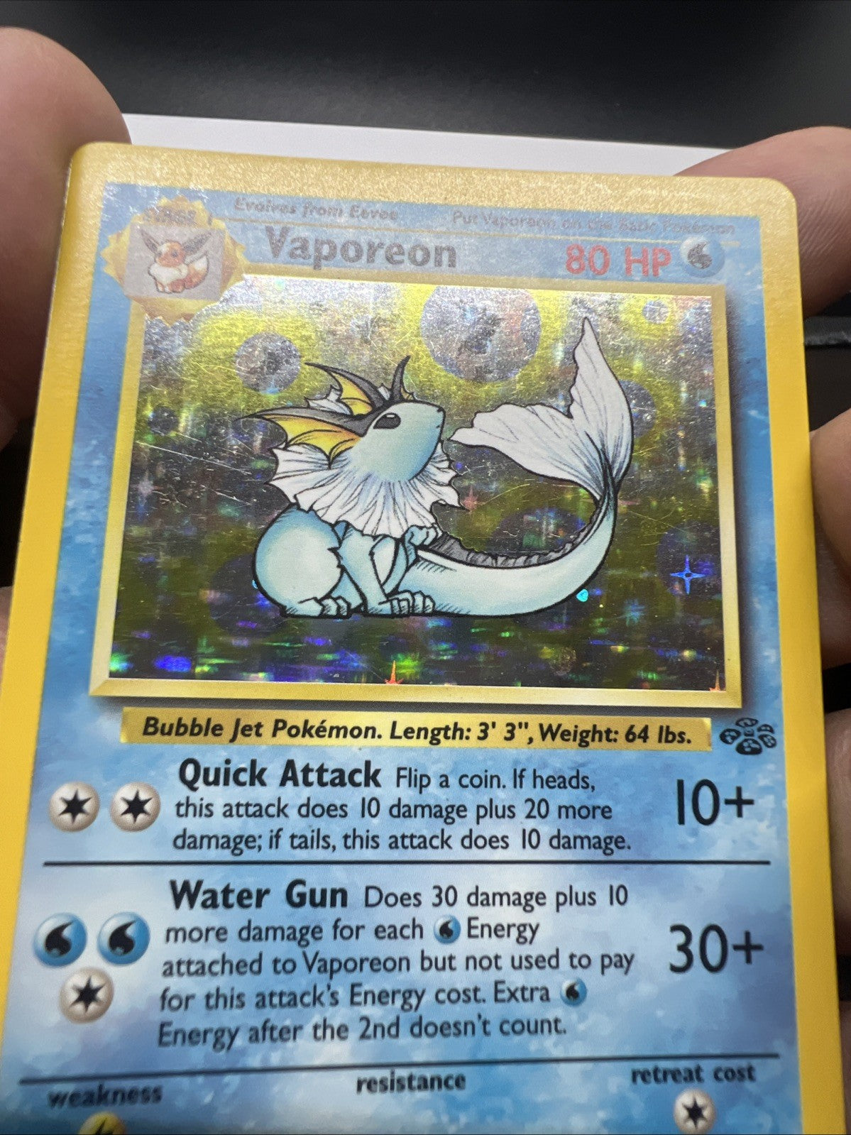 Pokemon Vaporeon 12/64 Jungle Holo - HEAVY PLAY (C)
