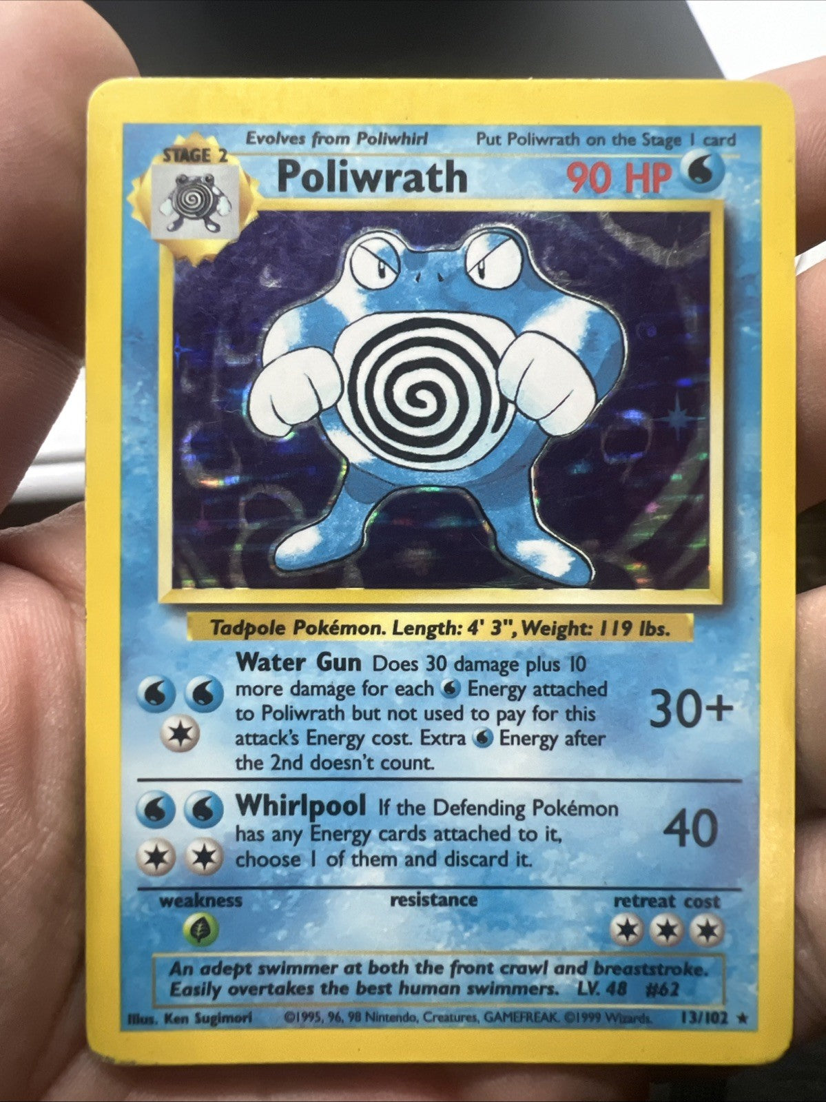 Pokemon Poliwrath Base Set 13/102 Holo - HEAVY PLAY (B)