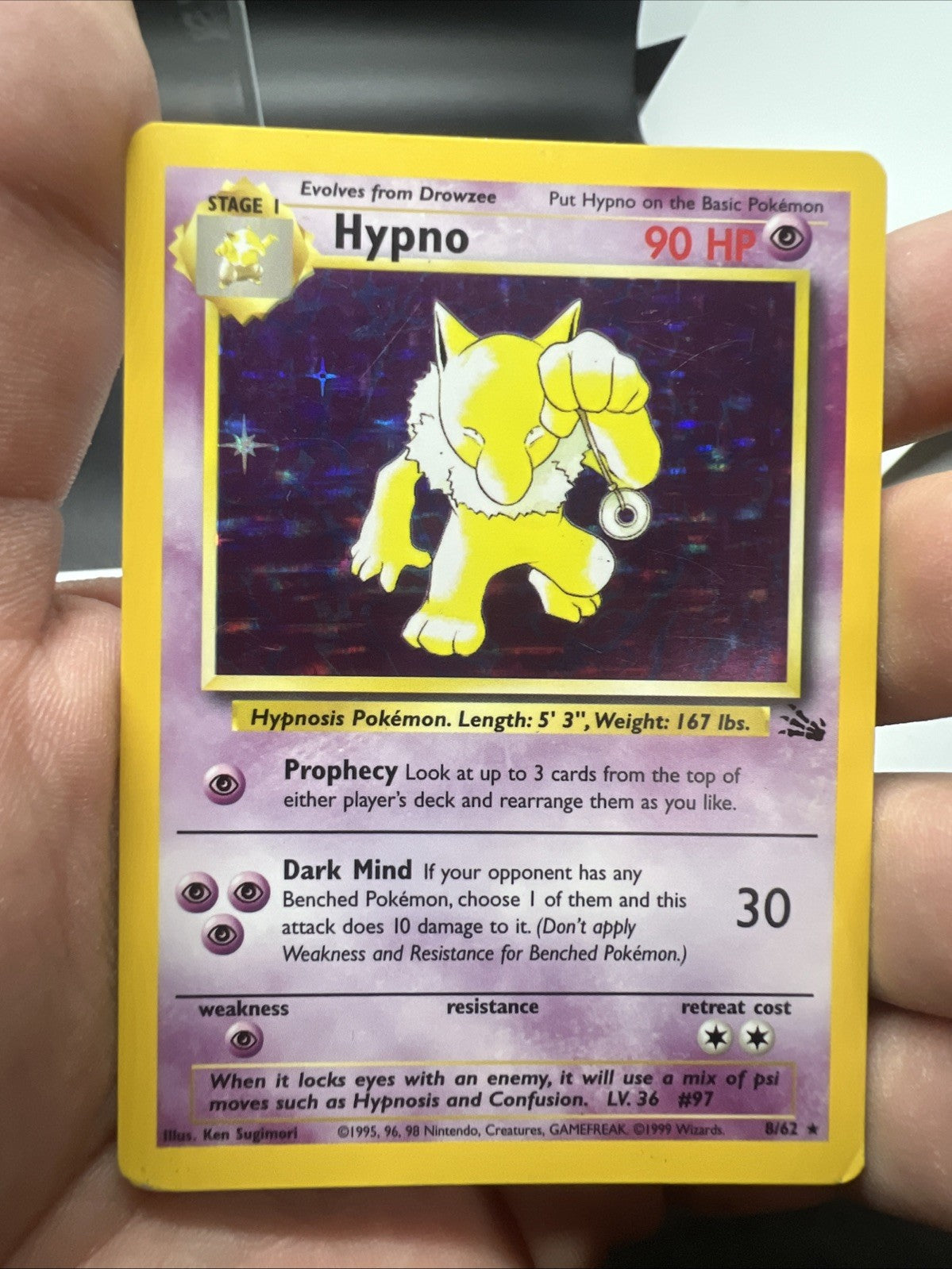 Pokemon Hypno 8/62 – Fossil – Holo Rare – Heavy Play