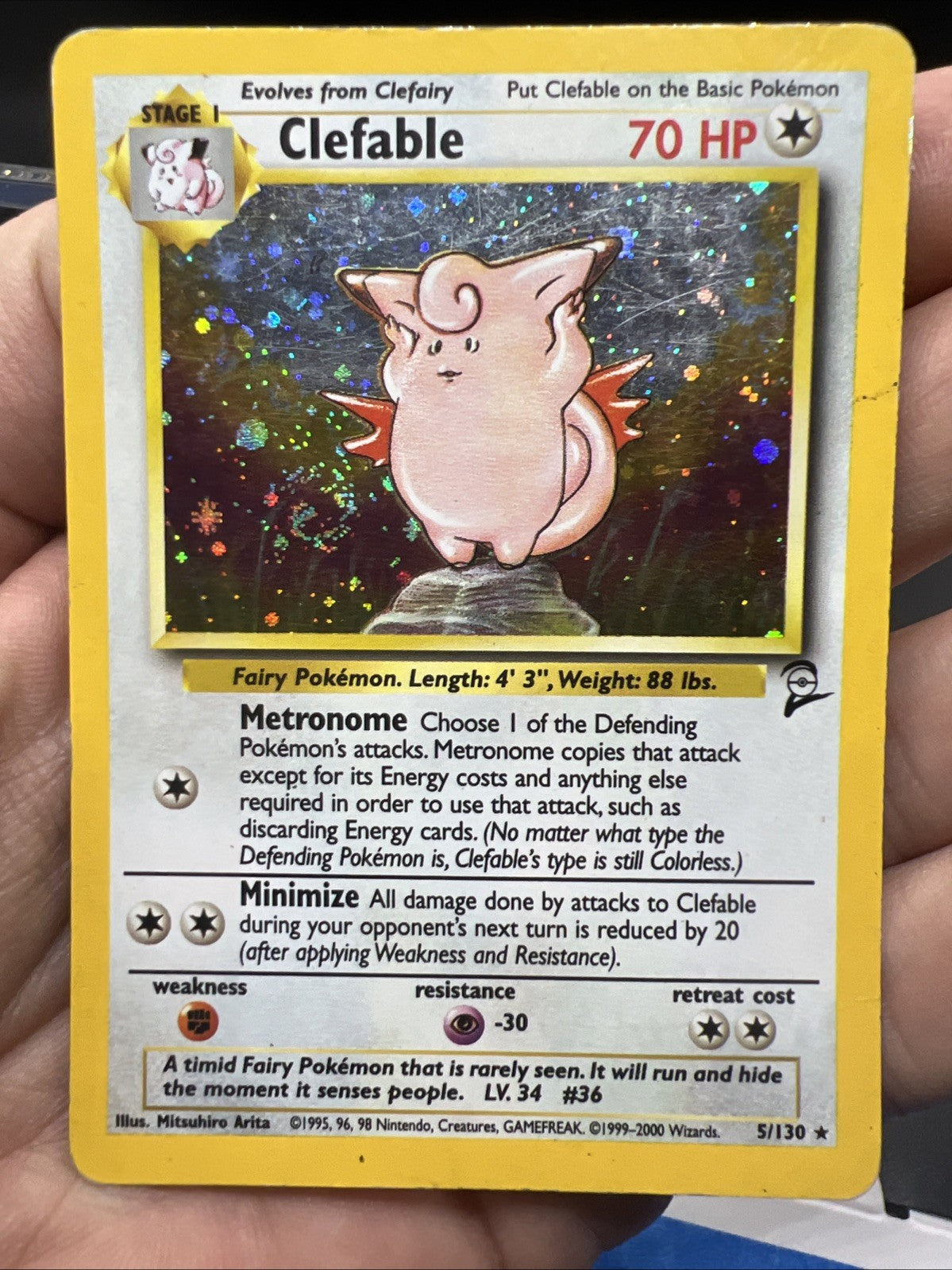 Pokemon Clefable 005/130 Base Set 2 Holo - HEAVY PLAY