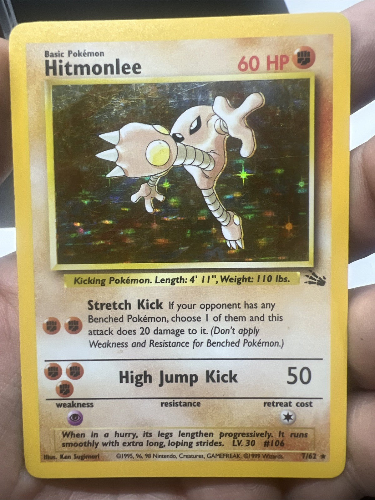 Pokemon Hitmonlee 7/62 Fossil Holo - LIGHT PLAY