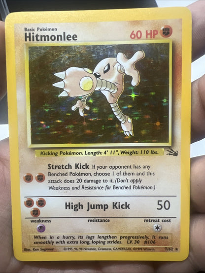 Pokemon Hitmonlee 7/62 Fossil Holo - LIGHT PLAY