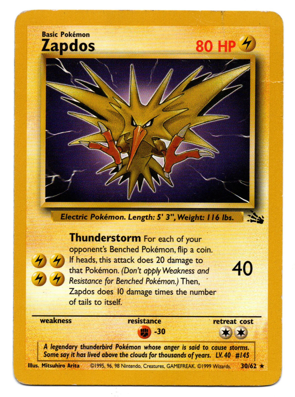Zapdos 30/62 Fossil Non Holo MOD PLAY Pokemon (B)