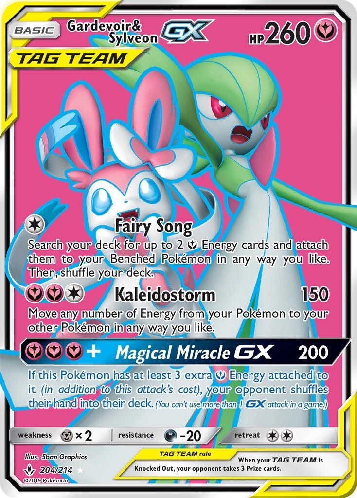 Pokemon Gardevoir & Sylveon GX (Full Art) 204 Sm-Unbroken Bonds  - LIGHT PLAY