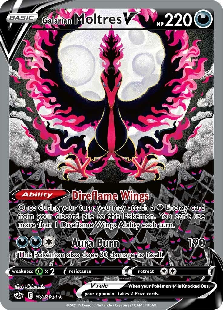 Galarian Moltres V (Alternate Full Art) 177/198 SWSH Chilling Reign - LIGHT PLAY